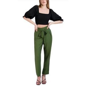 BCBGeneration peasant sleeve smocked off the shoulder crop top NEW